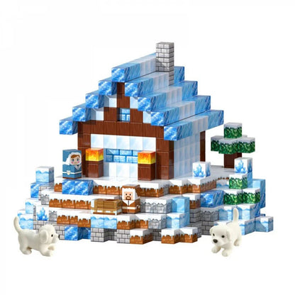 300PCS Snow Cabin Magnetic Building Blocks Toys Magnetic Snow Ice Castle Construction Brick Cube STEM Toy Set Gift