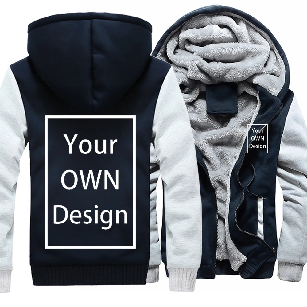 Customized Pattern Logo Diymen Zipper Pocket Coat Fashion Hoodie Casual Loose Jacket Unisex Winter Thicken Warm Clothing