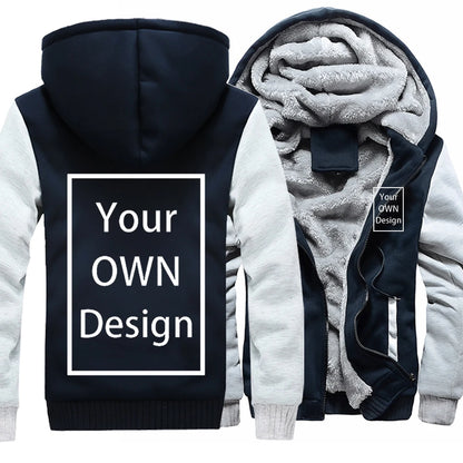 Customized Pattern Logo Diymen Zipper Pocket Coat Fashion Hoodie Casual Loose Jacket Unisex Winter Thicken Warm Clothing