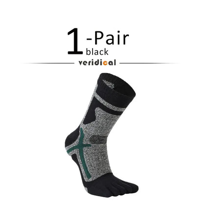 1/3 Pairs Man Sport Toe Terry Socks Long Cotton Compression Towel Bottom Bike Run Outdoor Basketball 5 Finger Calf Socks Damping