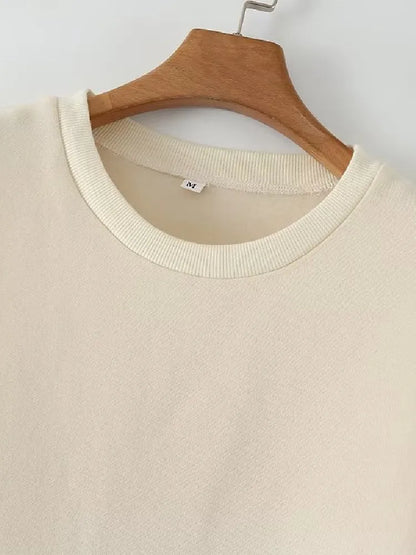 2022 Women Round collar Front Spliced Knitted Pockets Pullover Hoodies Sweats Winter Keep Warm With Fleece Sweatshirt Beige
