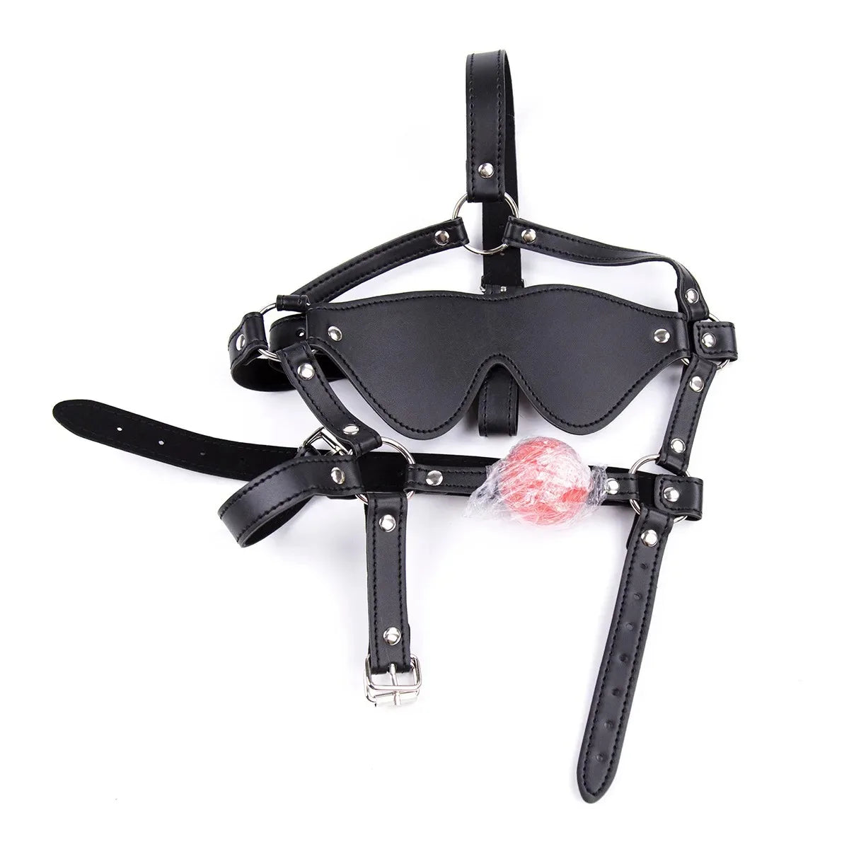 BDSM PU Leather Ball Mouth Gag Eye Mask Harness Oral Restraint Roleplay Fetish Toy For Adult Couples 18+
