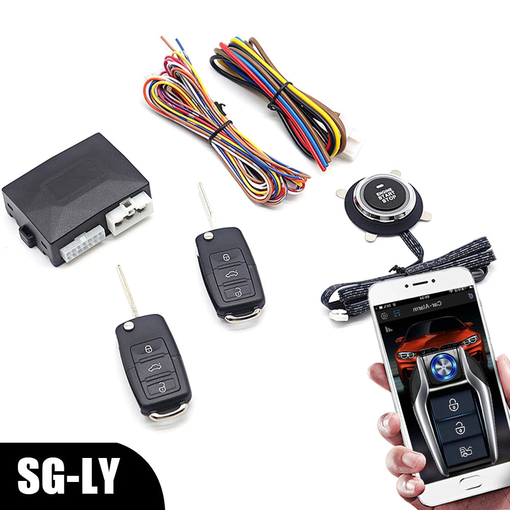 Car Start Stop Keyless Entry System Universal One-button Start Push Systems Smartphone Control Remote Start Kit