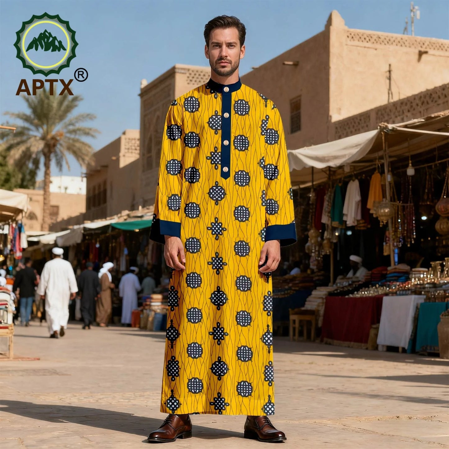 APTX Men's Jubba Thobe Embroidered Robe Single-Breasted Loose Fit Casual Wedding Church Outfit Muslim Fashion 2514020