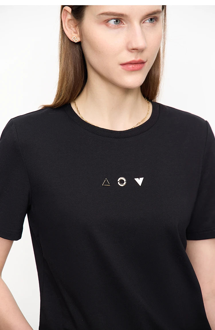 Amii Minimalist T-shirt Women's Tops O-neck Short Sleeves Geometric Decoration Antibacterial Cotton Elastic Casual Tees 12521088