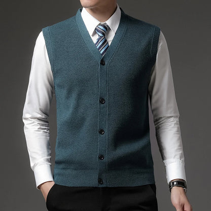 Level 4 Super Anti-pilling Top Grade Pleuche New Winter V Neck Woolen Fashion Brand Knit Cardigan Casual Sweater Vest Sleeveless