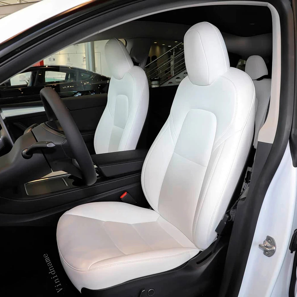 For Tesla Model Y 2020 2021 2022 2023 2024 2025 PU Leather Custom Car Seat Covers Full Set Interior Protector Accessories