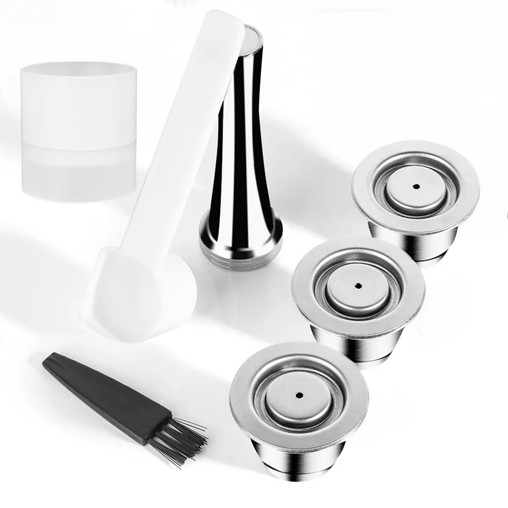 Reusable Coffee Capsule For Nespresso Espresso Crema Cups Stainless Steel Refillable Coffee Pods Filters With Tamper Dosing Ring