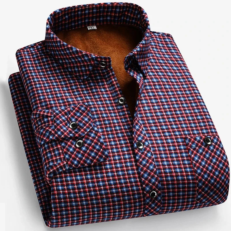 2026 Autumn and Winter Men's Fleece-lined Long Sleeve Shirt Business Casual Fashion Comfortable Non Ironing Versatile Top