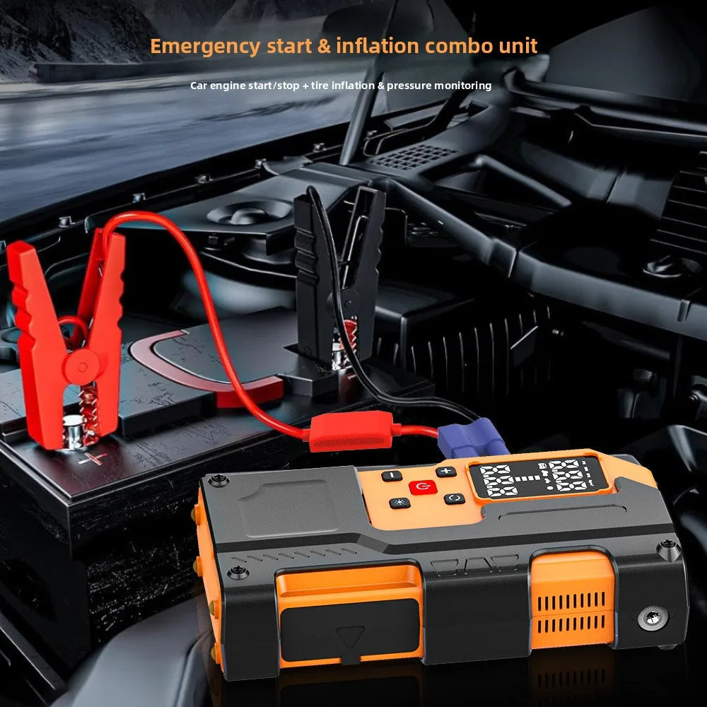 Portable Car Jump Starter Power Bank for Emergency Vehicle Starting Charging and Inflating Air Compressor Pump for iPhone