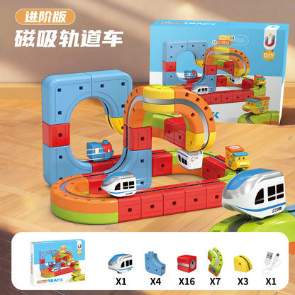 Magic Electronic Train Rail Cube Toys for Kids DIY Assembly Railway Track Car Building Block Set Educational Toy Christmas Gifts