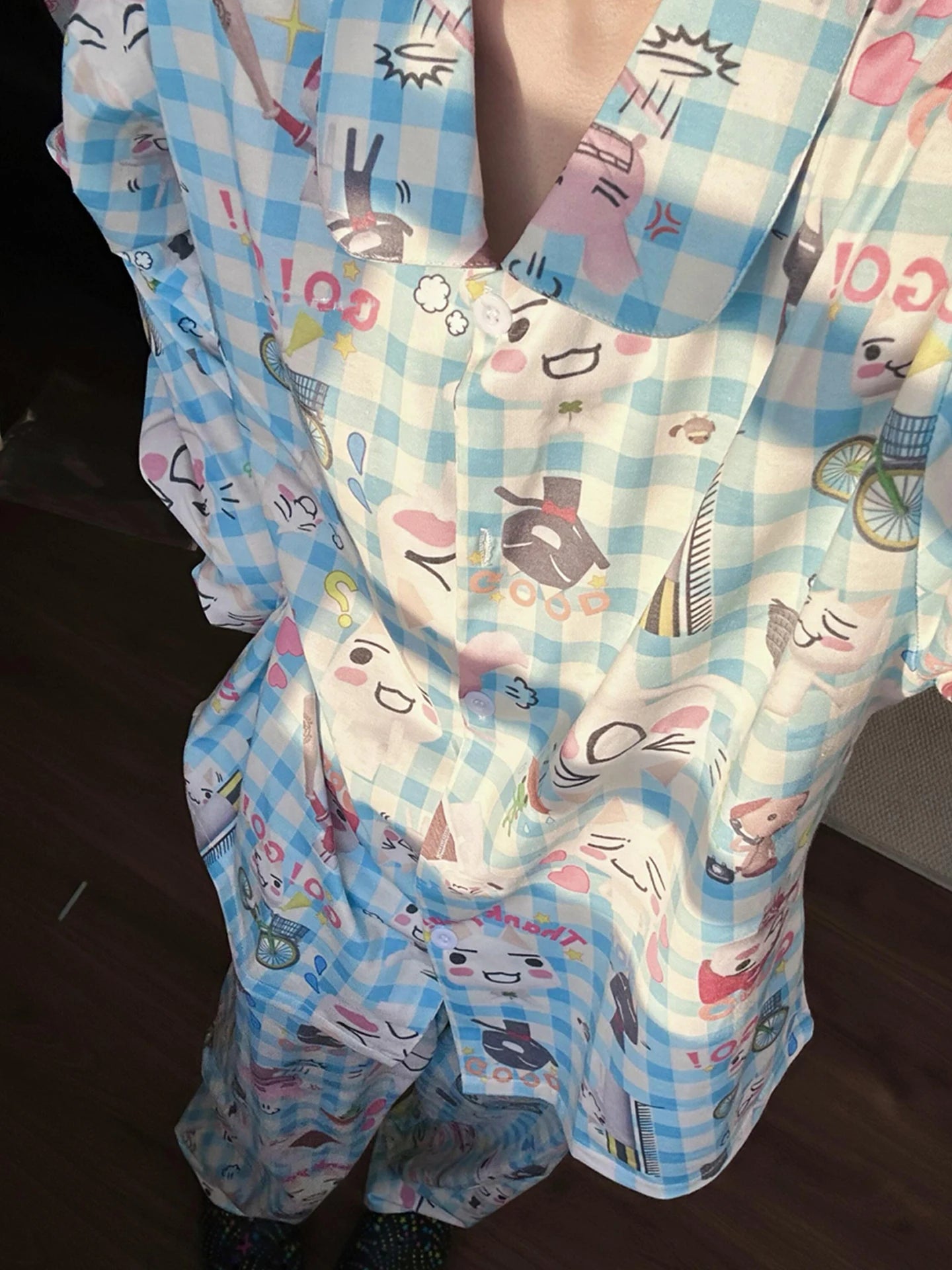 Large Size Pure Cotton Sleepwear Set for Men And Women with Long Sleeves And Pants Cute Cartoon Design for Autumn And Winter