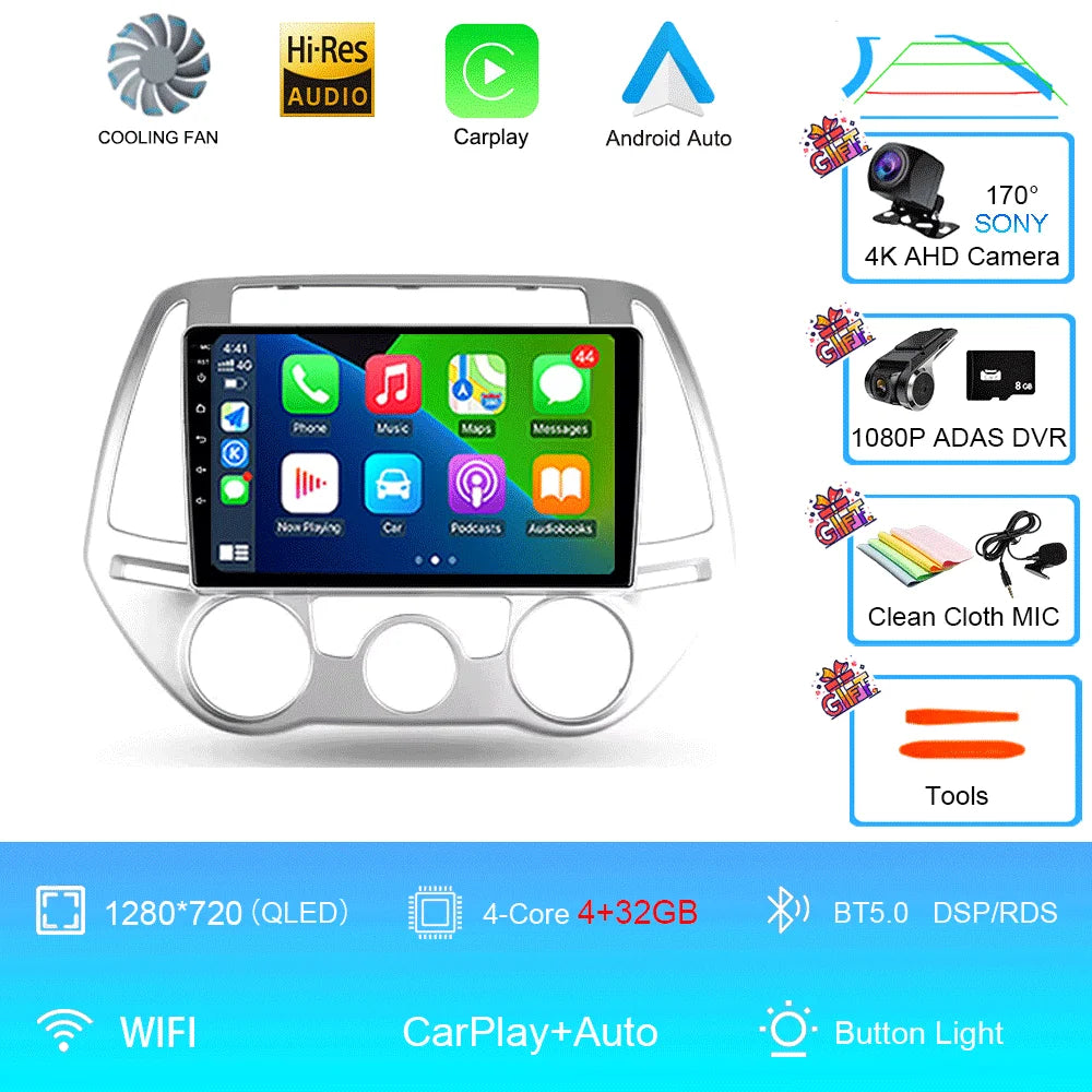 Android 16 Carplay Auto Multimedia Player Car Radio For Hyundai I20 2010 2012 2013 2014 DSP Autoradio GPS Stereo 2din Head Unit