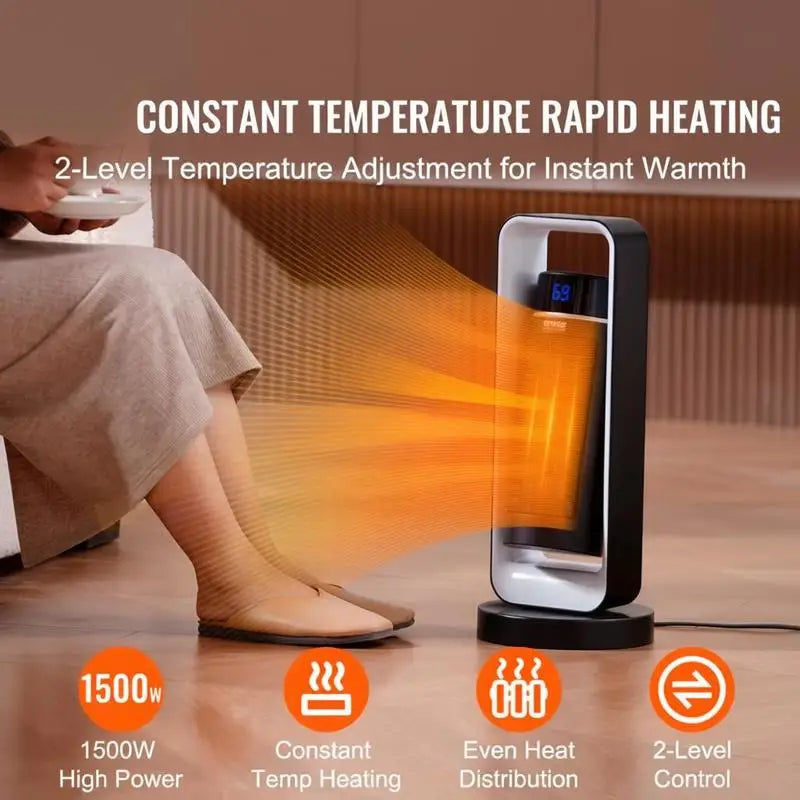 Electric Space Heater with Thermostat Remote Control, 1000W/1500W 2-Level Adjustable Quiet Ceramic Heater Fan, 20 in Tip-Over Shutdown Overheat Protection Small Heaters for Office Room Desk Indo