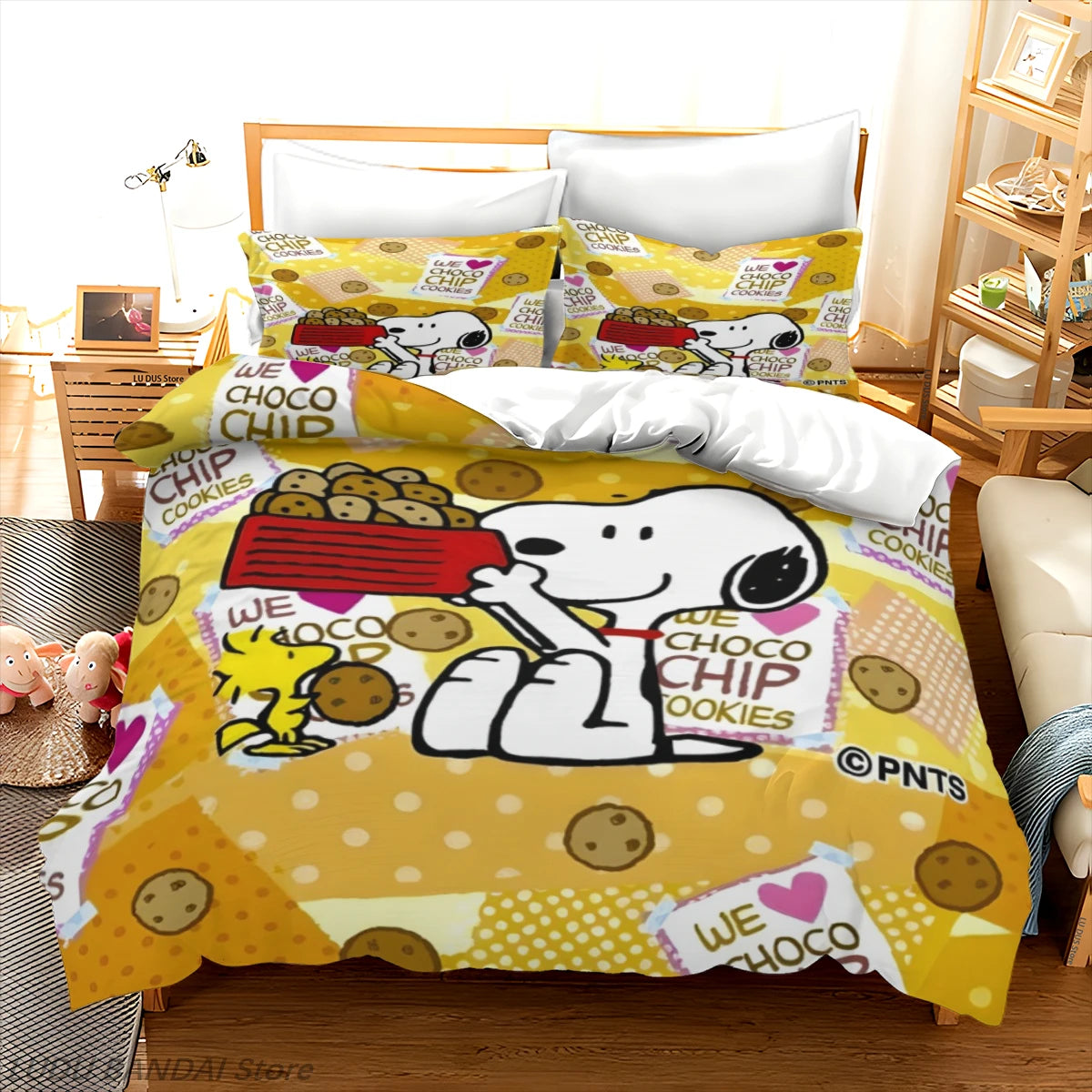 Snoopy Luxury Bedding Set Cute Printed Cartoon Quilt Cover Duvet Cover 3-Piece Set 1 Twin Covers