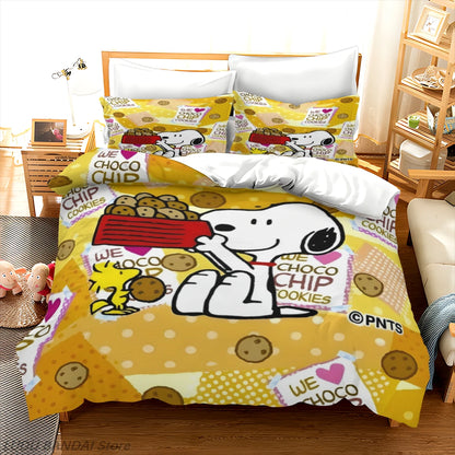 Snoopy Luxury Bedding Set Cute Printed Cartoon Quilt Cover Duvet Cover 3-Piece Set 1 Twin Covers