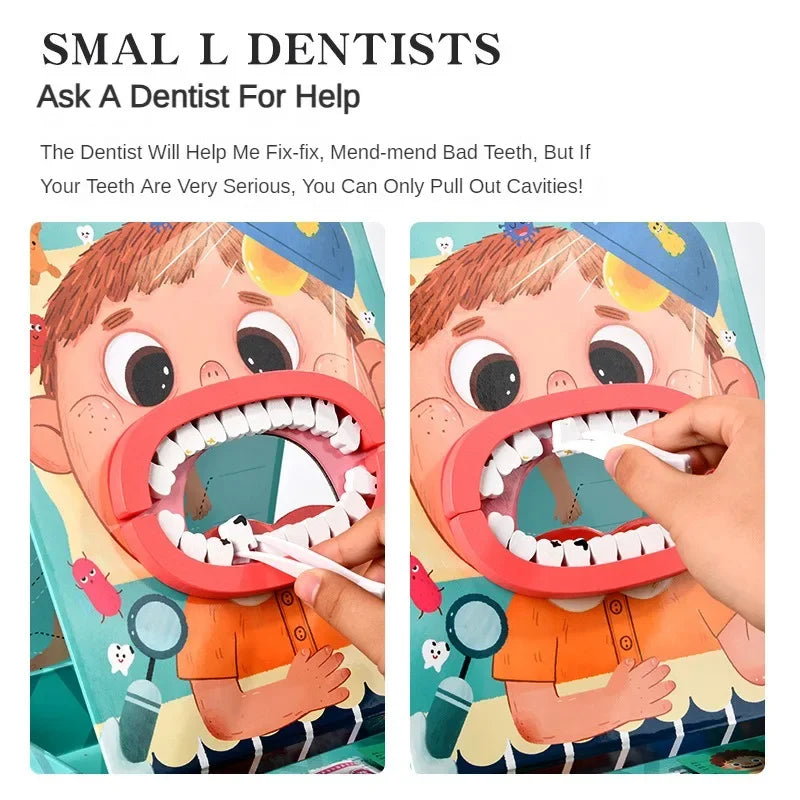 Wooden Pretend Play Dentist Educational Toys for Children Simulation Doctor Check Brush Teeth Medicine Set Role Playing Games