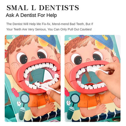 Wooden Pretend Play Dentist Educational Toys for Children Simulation Doctor Check Brush Teeth Medicine Set Role Playing Games