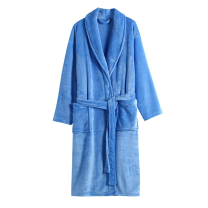 ex Thi Coral Fce Robe Long Flannel Pajamas Autumn Winter Home Clothes Air Conditioning Morning Gown Couple Pyjamas