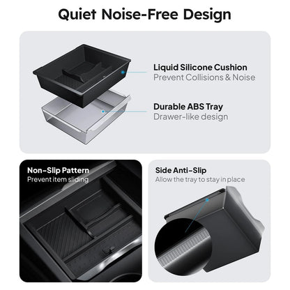 For Tesla Model Y Juniper 2025 & Model 3 Highland 2024 2025 ABS Center Console Organizer Tray Armrest Storage Box Accessories