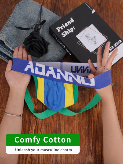 1PCS Men's Cotton World Football Colorblock Double T-Back Thong Convex Pouch Letter Waistband Breathable Daily Underwear