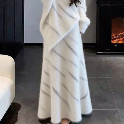 Cozy Lazy Knitted Set Women Winter Sweater  Skirt Two Piece Set 2026 Super Popular Outfit Whole Set Long Sleeve round Neck
