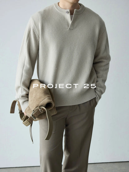 PROJECT 25 Premium Italian Wool Henley | 7-Ply 16-Count Soft Knit | One-Button Pullover Sweater
