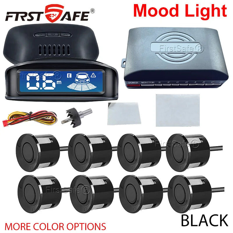 LED Reverse Radar 8 Sensors Backlight Display Voice Prompt Detection System Universal Auto Parking Safety Auxiliary Accessories