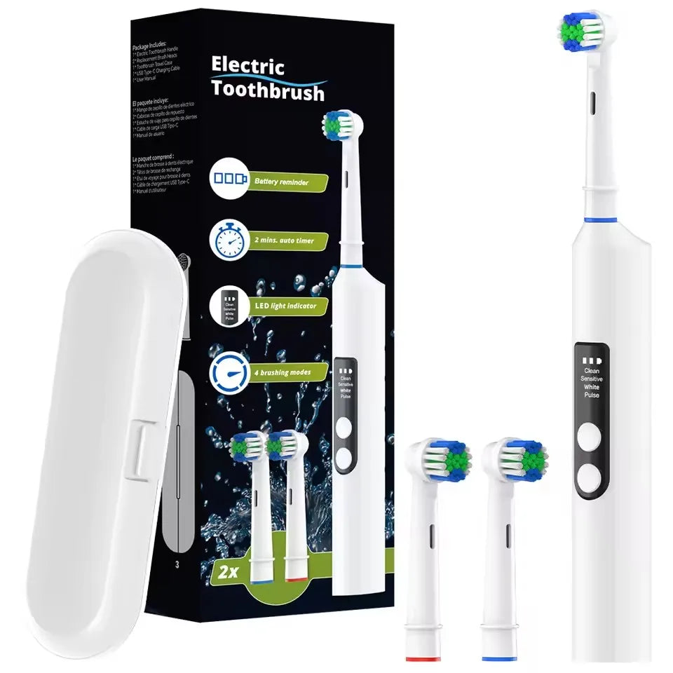 SUBORT Rotating Electric Toothbrush 3 Modes USB Fast Rechargeable Rotary Electric Toothbrush with Travel Case 2 Brush Heads