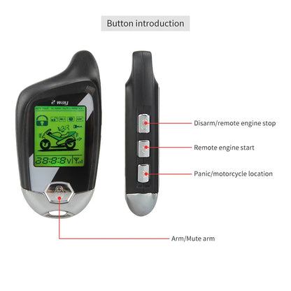 EASYGUARD 2 Way Motorcycle Alarm Kit Remote Engine Start Shock Sensor Motion Sensor Emergency Disarm LCD Display Anti Hijacking