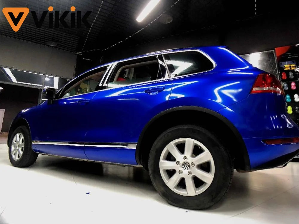 Ultra Glossy Blue Metallic Vinyl Wrap Film Roll with Air Release Self Adhesive Car Motorcycle DIY Decal Sticker