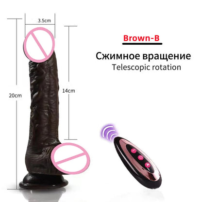 Black large fake dildo electric telescopic swinging fake penis masturbator adult sex toy soft heating vibrator G-point massager
