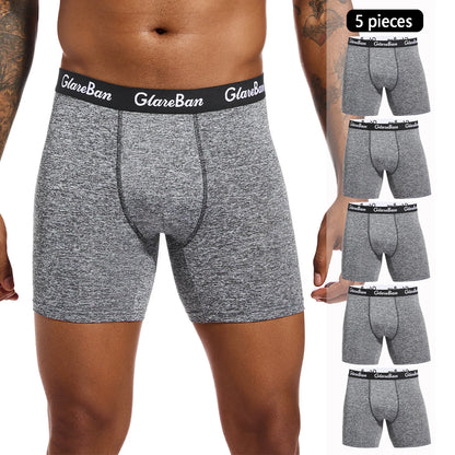 5pcs Set Mid-Long Black Boxer Shorts Men Underwear Breathable Male Underpants for Men Homme Boxershorts Slips Soft Panties 2024