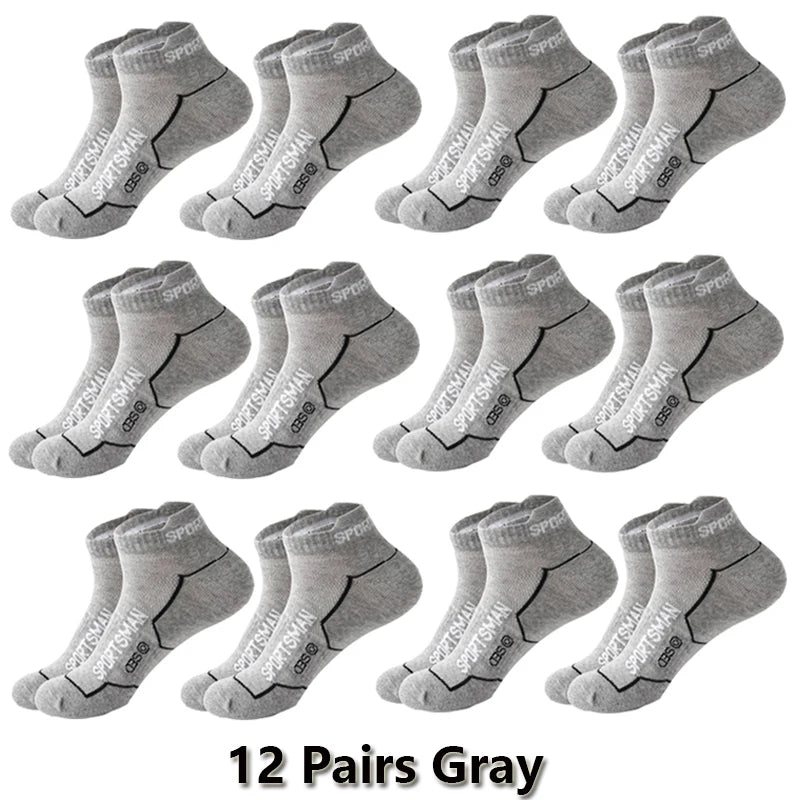 12 Pairs Summer Socks Men's Ankle Running Sports Socks Mesh Breathable Sweat Absorbent and Odor Fitness Low Cut Short Socks Thin