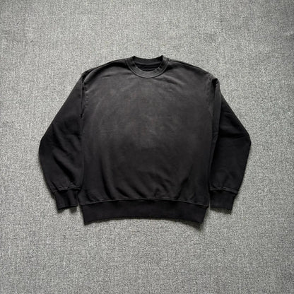 Men's washed distressed round neck long-sleeved sweatshirt retro gradient loose shoulder solid color pullover casual top