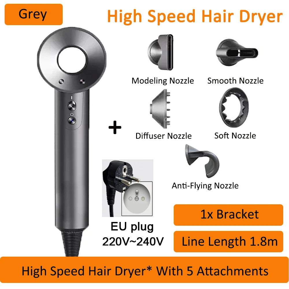 7 in 1 Hair Dryer Professional with Cold Hot Air Functionality Negative lon Blow Quick Dry Leafless Salon Home Hairdryer