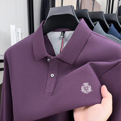 Spring and Autumn new men's long sleeved business casual fashionable comfortable POLO shirt exquisite brand embroidered golf top