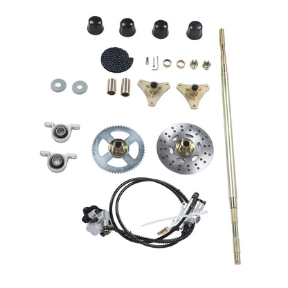 Go Kart Rear Axle Assembly 29in Axle Length Sturdy Chain Sprockets Disc Brake Calipers Kit for 50cc 70cc 90cc ATV Quads