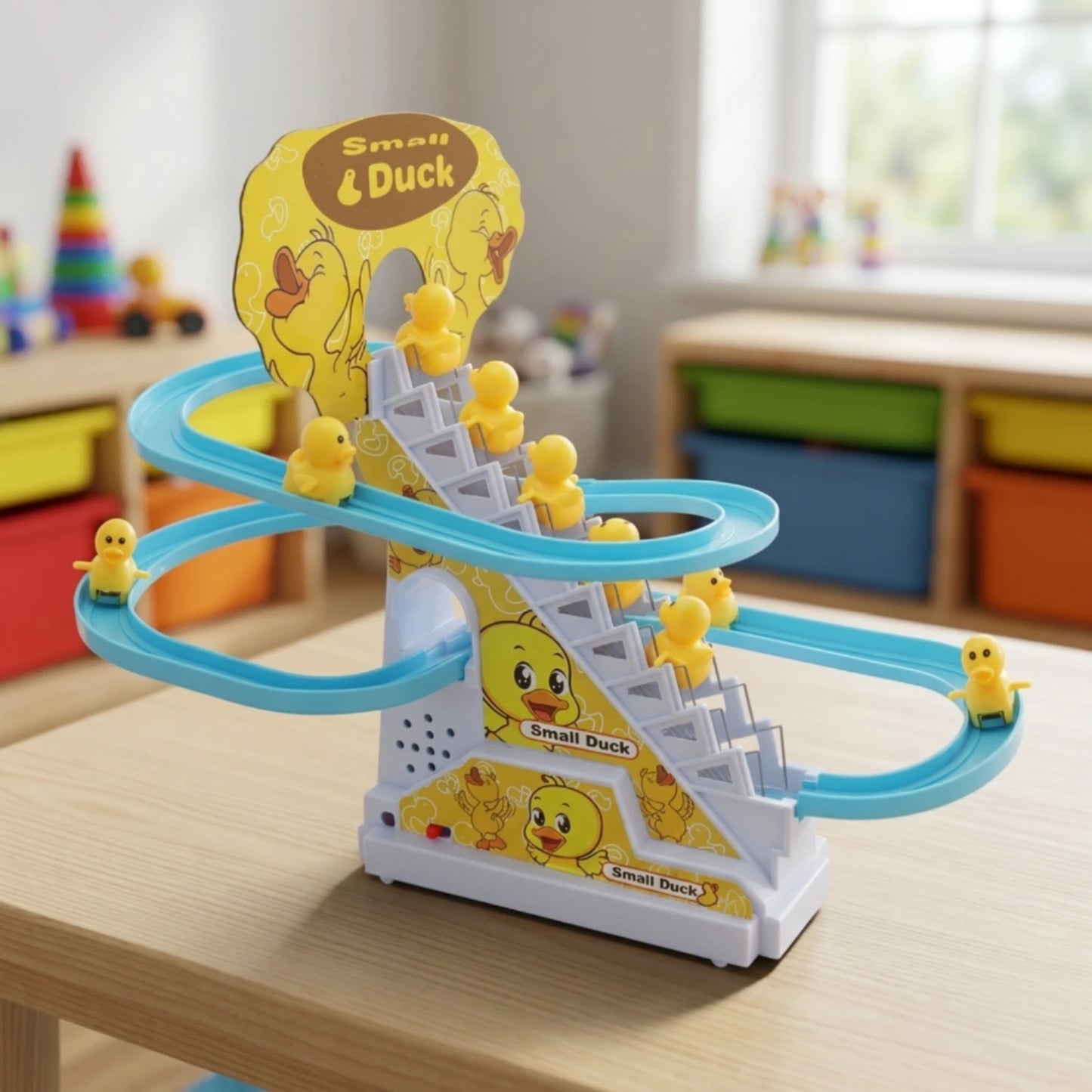 Electric Duck Climbing Stairs Toy Interactive Duck Climbing Stairs Toy Playset Flashing Funny for Toddlers, Playroom, Home