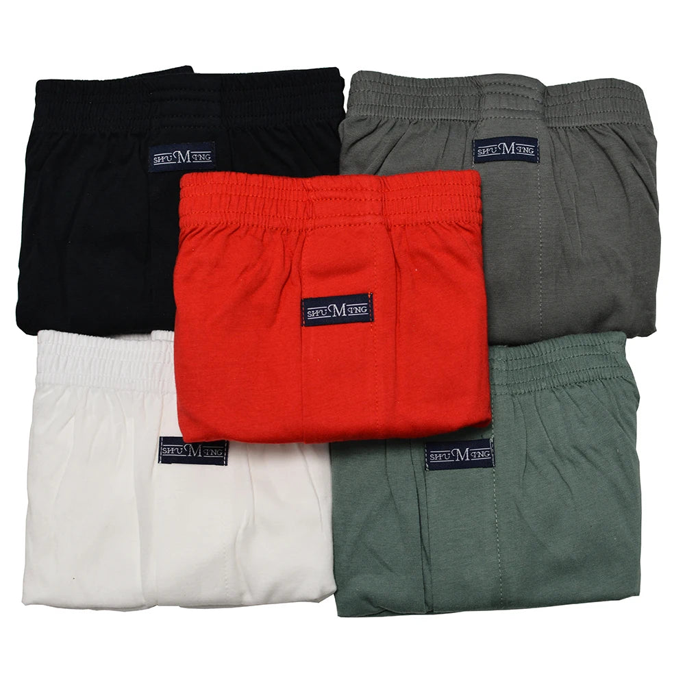 5PCS/Pack 100% Cotton Men Solid Pajama Pants Casual Elastic Waist Sleeping Shorts 3D Crotch Bottoms Breathable Pijama Hombre