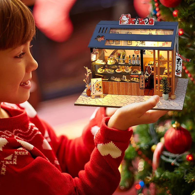 Wooden 3D Puzzles Mini Doll House DIY Small House Kits Assembly Model Building Room Bedroom With Furniture Dollhouse Xmas Gifts