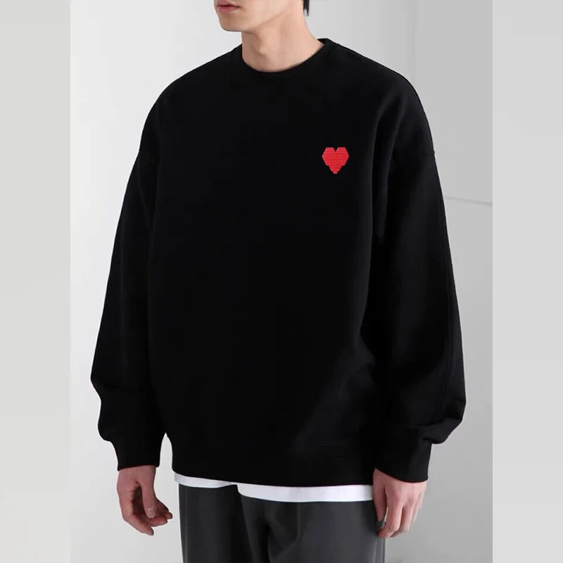 AMI AMORING2025 New Fashion Trend Brand Embroidered Love A Hoodie Women's Simple Couple's Wear Men's Loose Round Neck Pullover