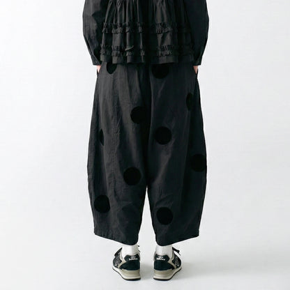 IMAKOKONI Black Polka Dot Balloon Pants Women Elastic Waist Drawstring Wide Leg Cropped Trousers Casual Loose Pants 265404