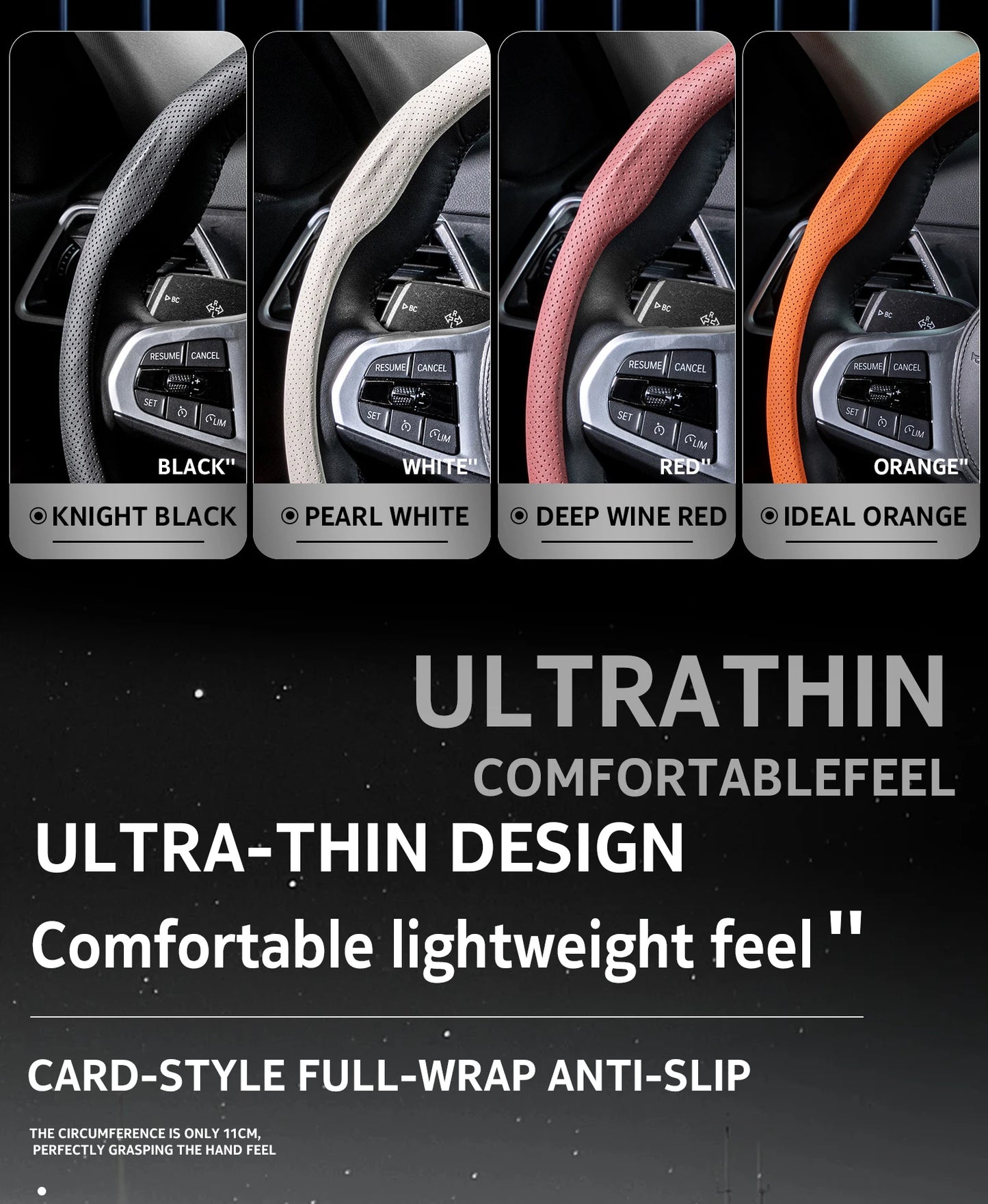 2026 New Ultra-Thin Car Steering Wheel Cover All-Season Universal  Anti-Slip Sweat-Absorbent Suede Nappa Automotive Interior