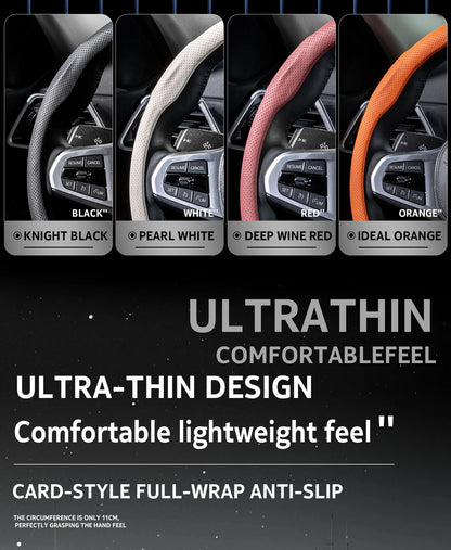 2026 New Ultra-Thin Car Steering Wheel Cover All-Season Universal  Anti-Slip Sweat-Absorbent Suede Nappa Automotive Interior