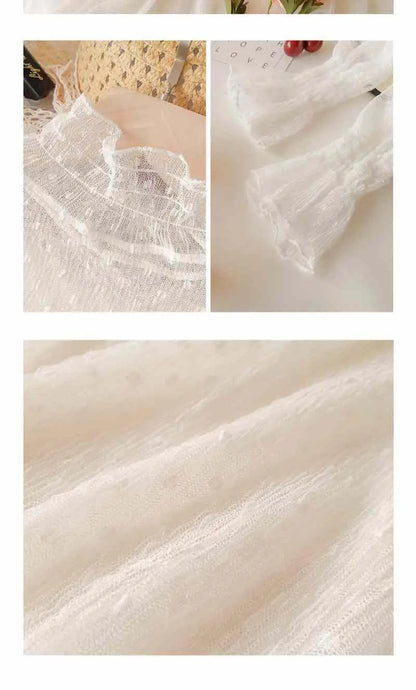 Women's Lace Base Shirt Long Sleeve High Collar Mesh Top 2023 Autumn Fashion Transparent Thin Film Inner Wear Versatile Slim Fit