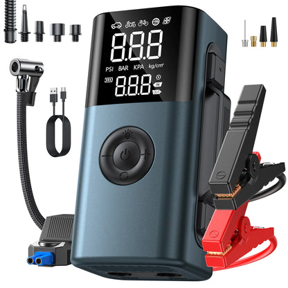 BUVAYE Car Jump Starter with 150PSI Air Compressor & Blower 12V Battery Booster Pack 10000mAh Multi-Function Emergency Starter