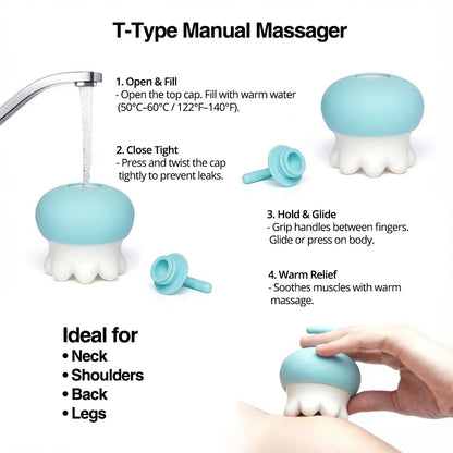Ceramic Body Massage Tool with 60°C Hot Water Use, Heat Insulated Manual Massager for Neck Shoulder Back
