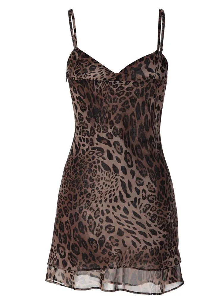 ByeMyLove Leopard Dress Strap Dress Sleeveless Sexy Mini Party Dress Y2K Summer Women Dresses Leopard Print  Slim Laceup Midi
