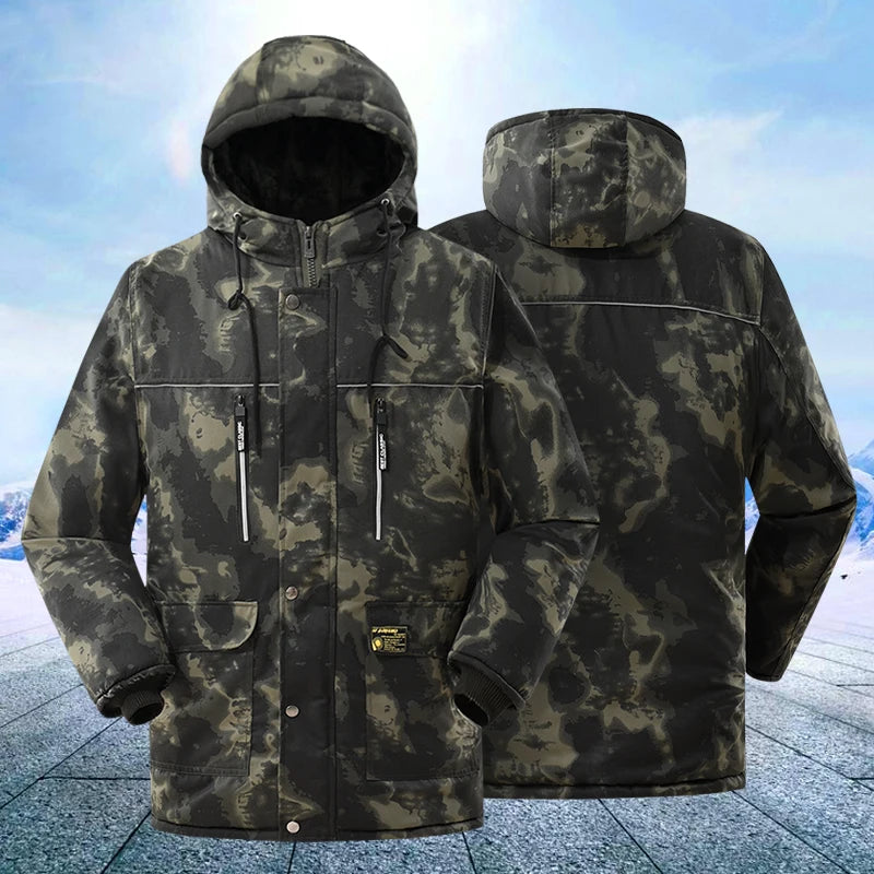 Thickened Fleece Camouflage Winter Workwear Waterproof Outdoor Men's Cotton Jacket Large Size Coat Warmth Protection Outerwear